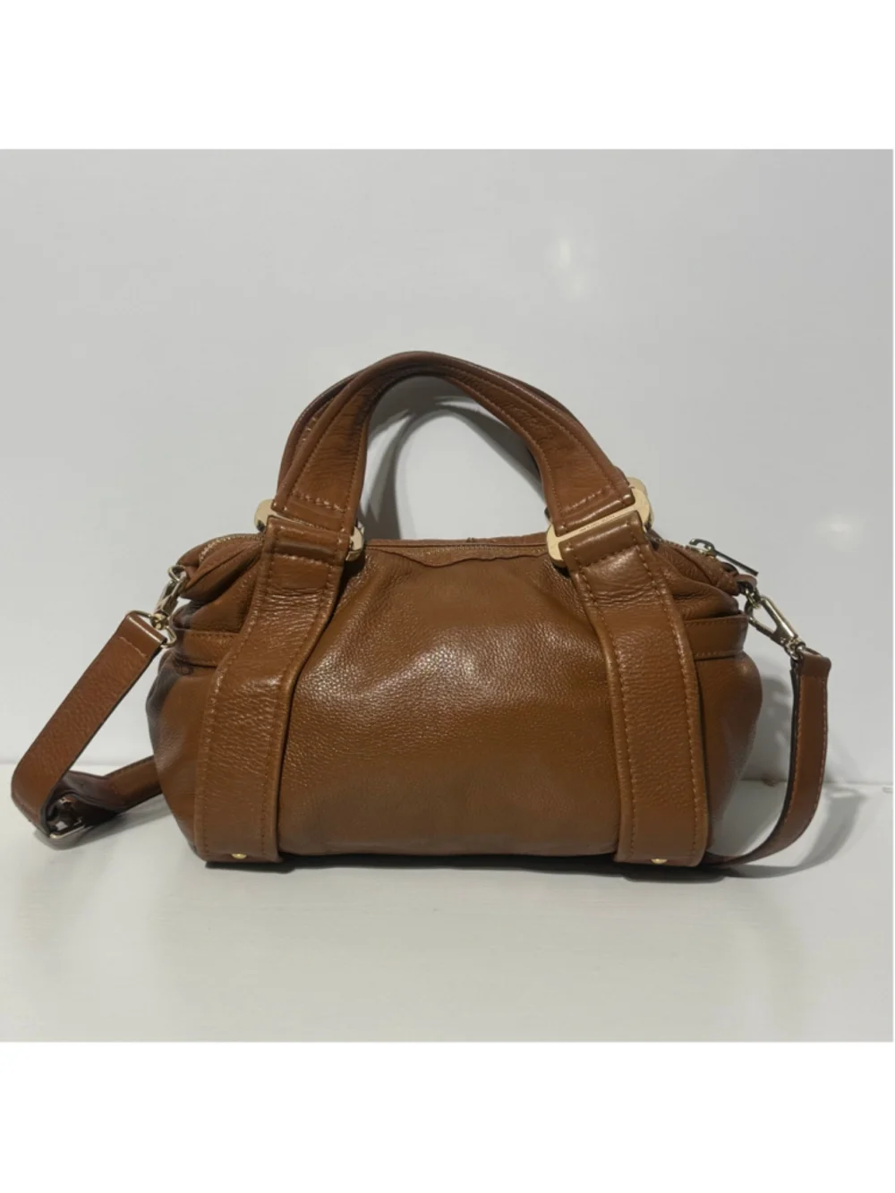 Michael Kors Brown Pebbled Leather Satchel Crossbody Bag Gold Hardware